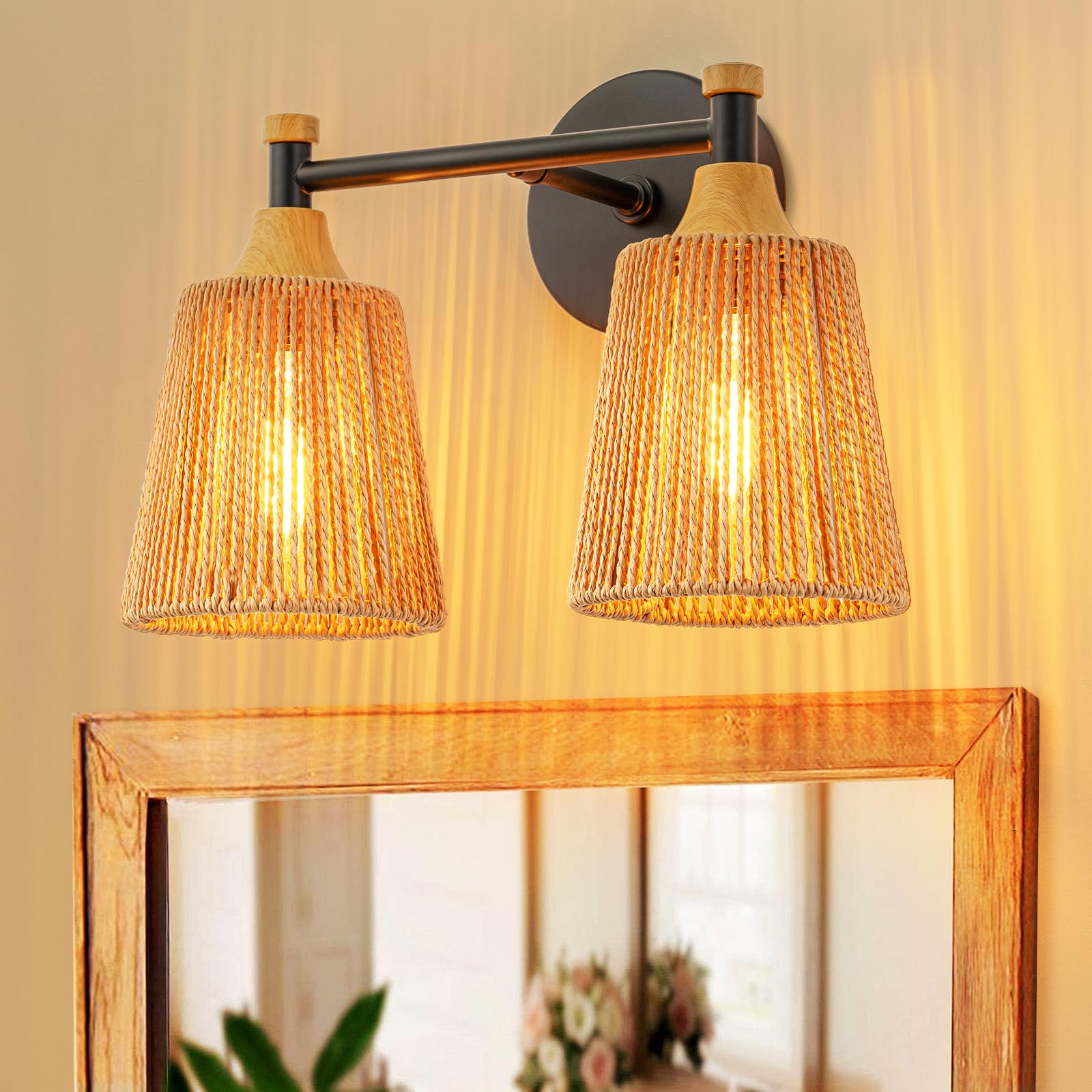 2-Light Boho Vanity Lights, Farmhouse Bathroom Light Fixtures Over